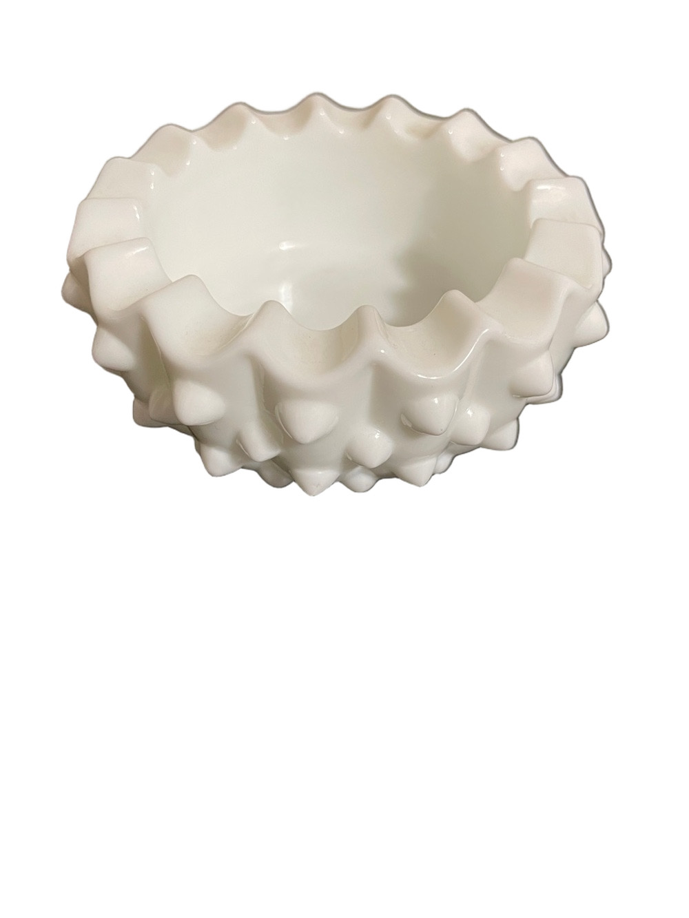 Vintage Fenton White Hobnail Ruffled Edge Small Glass Trinket Dish